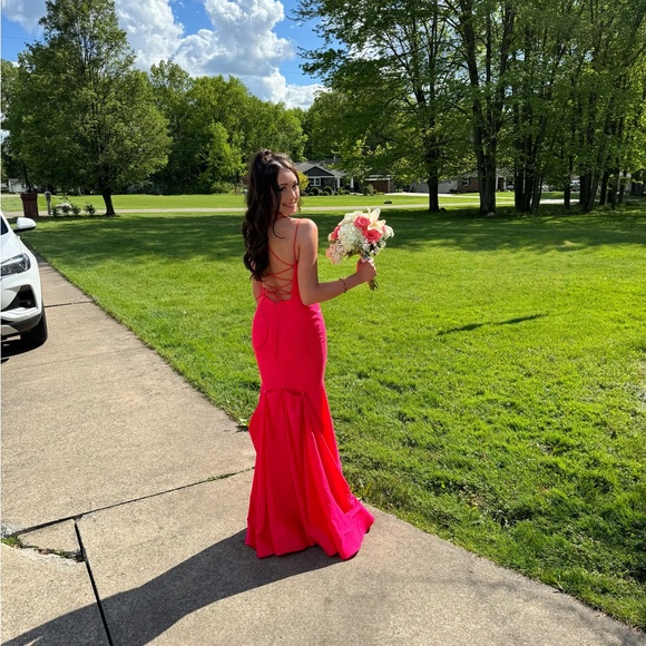 Sherri Hill Coral Pink Prom Dress - Picture 4 of 6